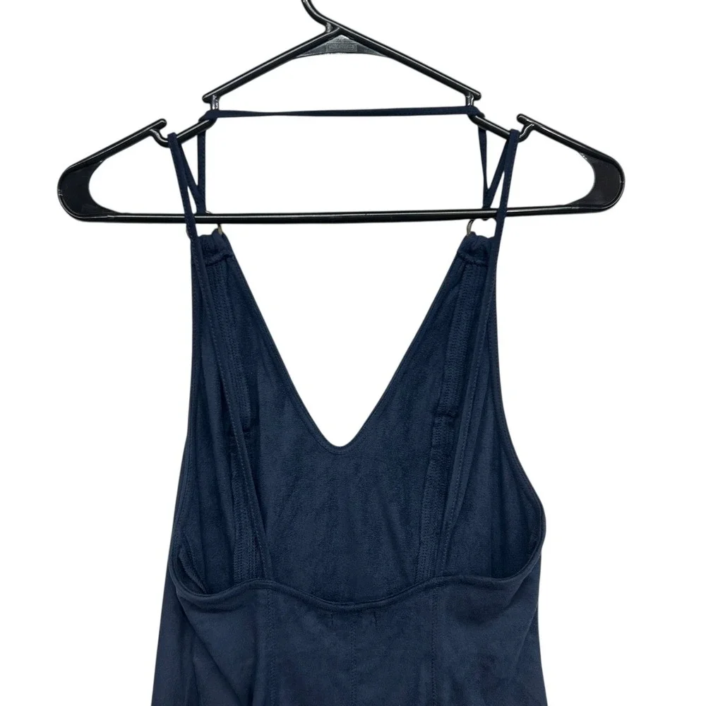 Free People Faux Suede‎ Navy Blue Bodycon Mini Dress S Strappy Y2K Sexy